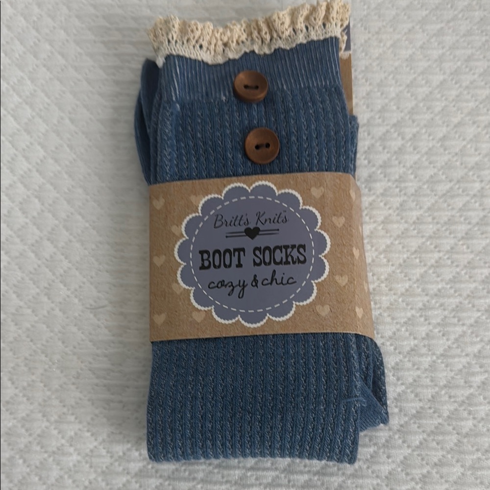Blue Ribbed Crew Socks with Rustic Charm